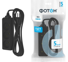 Удл 3гн  5м б/з 2500Вт 2x0.75мм2 Фотон 10-53 черный (20)