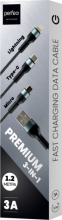 Кабель USB 3в1 (microB/iPhone8pin/TypeC) Perfeo 3A 1.2м чёрный коробка (1/60)