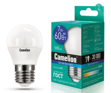 Лампа диод шар G45  7Вт Е27 6500К 560Лм Camelion (10)