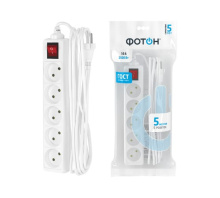 Удл 5гн  5м б/з выкл 2500Вт 2x0.75мм2 Фотон 10-55S белый (20)