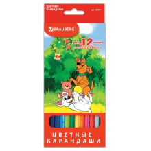 Карандаши цветные 12цв Brauberg "My lovely dogs" шестигранные грифель 3мм натур дерево (1/12/240)