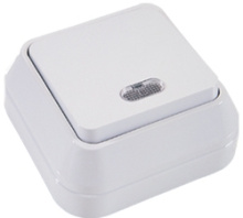 Выкл. Makel накладной 1 кл. белый подсветка (10)