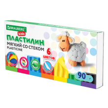 Пластилин мягкий  6цв 120г Brauberg Kids со стеком (1/30)