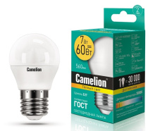 Лампа диод шар G45  7Вт Е27 3000К 560Лм Camelion (10)