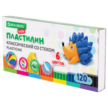 Пластилин классический  6цв 120г Brauberg Kids (16/32)