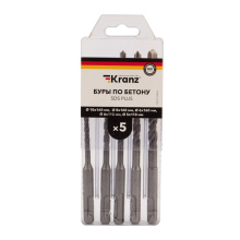 Набор буров по бетону 5-6х110, 6-8-10х160 мм, 5 шт., в пластиковой коробке SDS PLUS Kranz