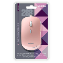 Мышь бесшумная Smartbuy 288 4кн 800-2400dpi подсветка розовый (40)