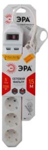 Сет фильтр Эра USF 5гн+2гн USB 1.5м 3x0.75мм² 2200Вт белый (20)