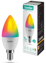 Умная лампа диод свеча  7Вт Е14 RGBСW WiFi Camelion (10/100)