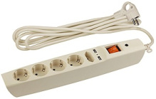 Сет фильтр Эра SFU 5гн+2гн USB 2м 3x0.75мм² 2200Вт бежевый