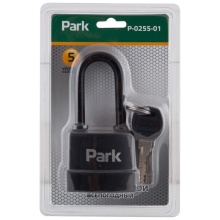 Замок навесной 56мм всепогодный длинная дужка Park P-0255-01 (1/6/12)