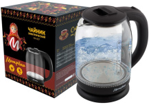 Чайник электр стекло Матрёна MA-007 1.8л 1500Вт черный (12)