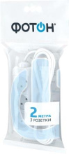 Удл 3гн  2м б/з 2500Вт 2x0.75мм2 Фотон 10-23 белый (20)*