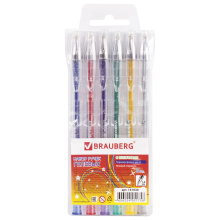 Ручки гел. набор  Brauberg "Jet" 0,7мм 6шт чернила с блестками ассорти (4/12)