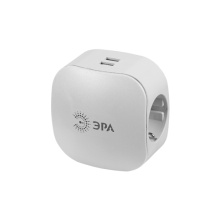 Тройник Эра 16A с/з + 2гн USB 2000mA белый (6/36)