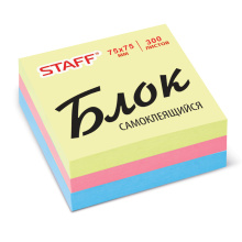 Блок самоклеящийся (стикер) Staff 75*75мм 300 л. 3 цвета (1/6/96)