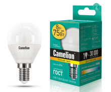 Лампа диод шар G45  8Вт Е14 3000К 720Лм Camelion (10)