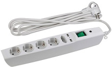 Сет фильтр Эра SFU 5гн+2гн USB 2м 3x0.75мм² 2200Вт белый