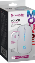 Мышь б/п бесшумная Defender Touch MM-997 4кн 800-1600dpi 2 режима подкл, RGB, АКБ, белый (1/100)