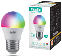 Умная лампа диод шар  7Вт Е27 RGBСW WiFi Camelion (10/100)