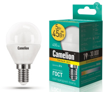 Лампа диод шар G45  5Вт Е14 3000К 390Лм Camelion (10)