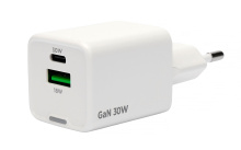 Адаптер 220В USB+TypeC QC4.0/PD Cablexpert PC-63 3A 30Вт GaN белый пакет (1/132)