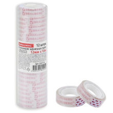 Скотч канц 12мм х 10м 35мкм комплект 12 шт прозрачный гарант. длина Brauberg (10/50)