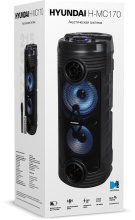 Колонка порт Bt Hyundai H-MC170 80Вт акк 4500mAh FM/MP3(SD/MMC/USB)/AUX/микрофон/караоке/ПДУ/RGB чёр