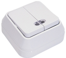 Выкл. Makel накладной 2 кл. белый подсветка (10)