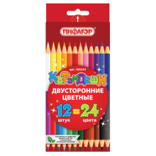 Карандаши цветные двухцветные Пифагор 12шт 24 цвета (6/12/240)
