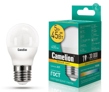 Лампа диод шар G45  5Вт Е14 4500К 405Лм Camelion (10)