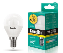 Лампа диод шар G45  7Вт Е14 3000К 530Лм Camelion (10)
