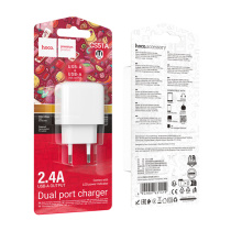 Адаптер 220В USBx2 Hoco CS51A, 12Вт, 2.4А, белый (1/30/180)