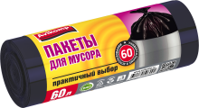 Пакеты для мусора  60л 30шт 9мкм рулон черный Avikomp Стандарт (24)