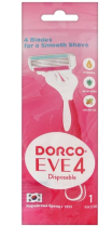 Станок одноразовый женский Dorco Eve4 4лезвия плав головка, увл полоска 1шт розовый (10/480) 