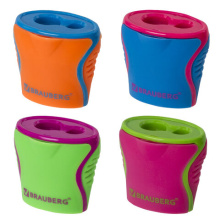 Точилка пластик Brauberg "Mix Dual" 2 отв. с контейнером цвет ассорти (1/18)