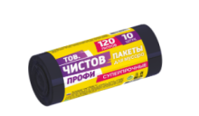 Пакеты для мусора 120л 10шт 35мкм рулон ПВД черный Профи ТовЧистов (10)