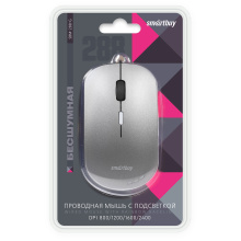 Мышь бесшумная Smartbuy 288 4кн 800-2400dpi подсветка серый металлик (40)
