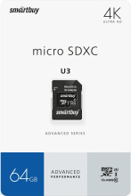 micro-SD Smart Buy 64GB Class10 U3 V30 A1 + адаптер