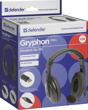 Гарнитура полнораз Defender Gryphon 750U 1.8м USB чёрный (20)