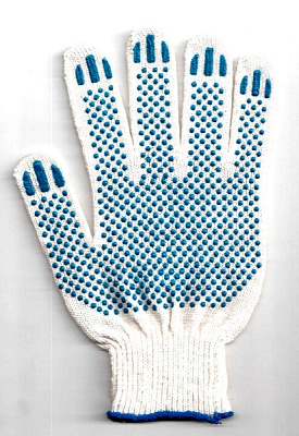 Перчатки х/б ПВХ 6нит белые Точка 7кл р.9 (10/200) К