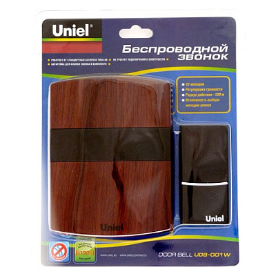 Звонок беспр Uniel UDB-001W 32мел 100м дерево (10)