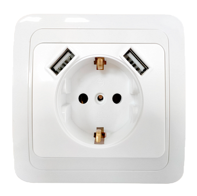 Розетка CLASSICO 1-ая c/з 2хUSB 2047 белый (10)