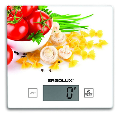 Весы кухонные электр Ergolux ELX-SK01-С36 5кг 150х150мм CR2032 паста,томаты и грибы (20)