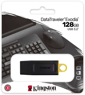 Флэш-диск Kingston_128Gb USB 3.2 DataTraveler Exodia черный/желтый
