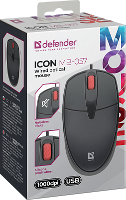 Мышь бесшумная Defender Icon MB-057 3кн 1000dpi черный (40)