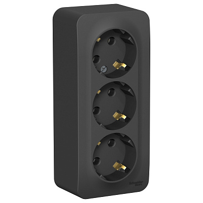 Розетка Blanca 3-ОП с/з изол пластина антрацит (5)