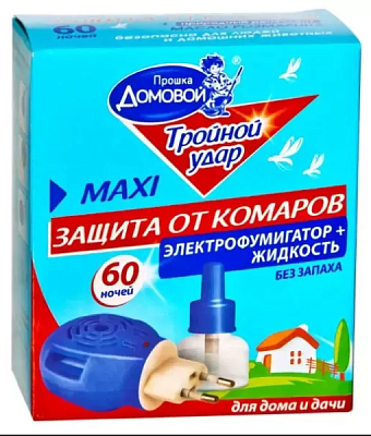 Комплект от комаров Домовой: жидкость 60ночей+фумигатор Тройной удар (24)