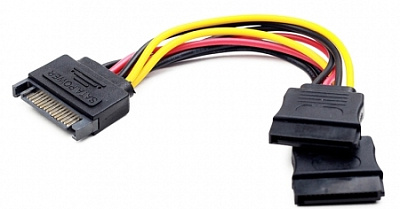 Кабель пит. SATA 15см 15p(M)/2x15pin(F) Gembird