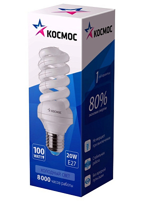 Лампа КЛЛ 20Вт Е27 4200К T3 SPC Космос эконом (50)
